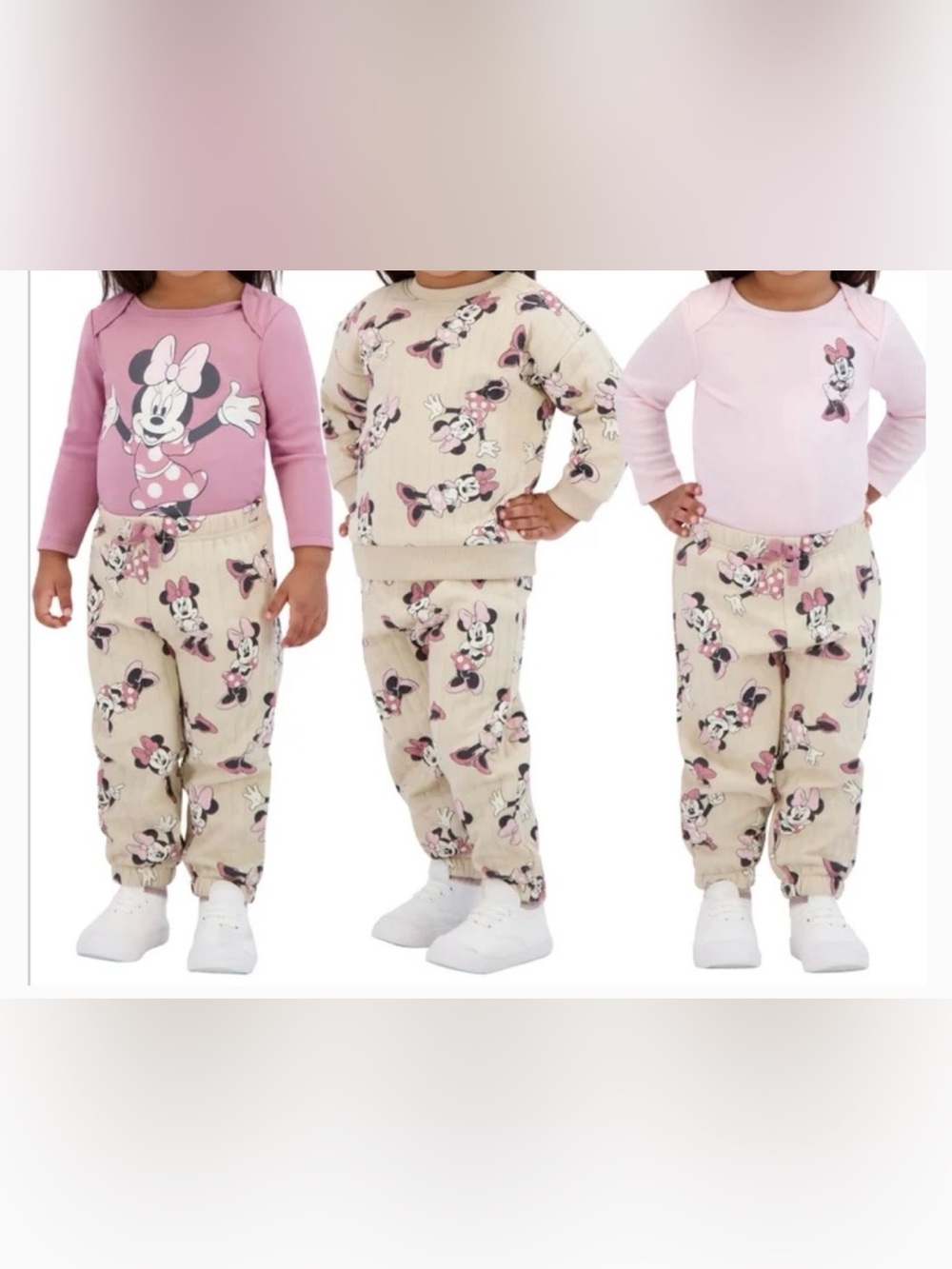 Disney Girls Minnie Mouse 4-Piece Pajama Set in Pink and Cream Size 18M